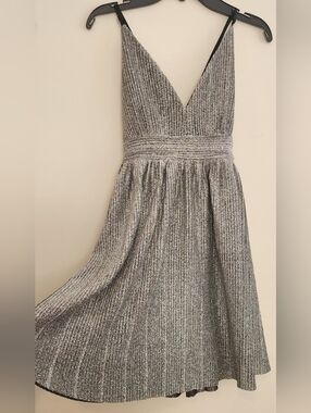 Trixxi Silver Metallic V-Neck Prom Dress